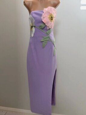 Elliatt Size XXS Hope Strapless 3D Floral Midi Cocktail Dress in Purple